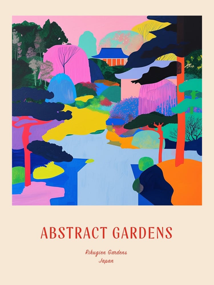 Farbenfrohe Gärten Rikugien Gardens Japan 3 Rotes Poster