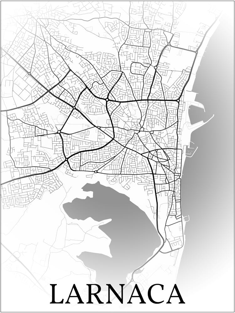 Larnaca, Larnaca, Cyprus, City Map, Black And White Fade Design