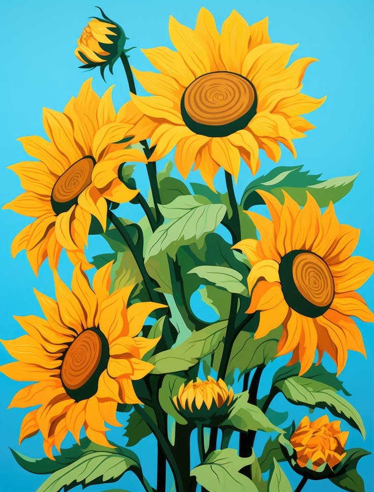 Sunflowers On Blue Background