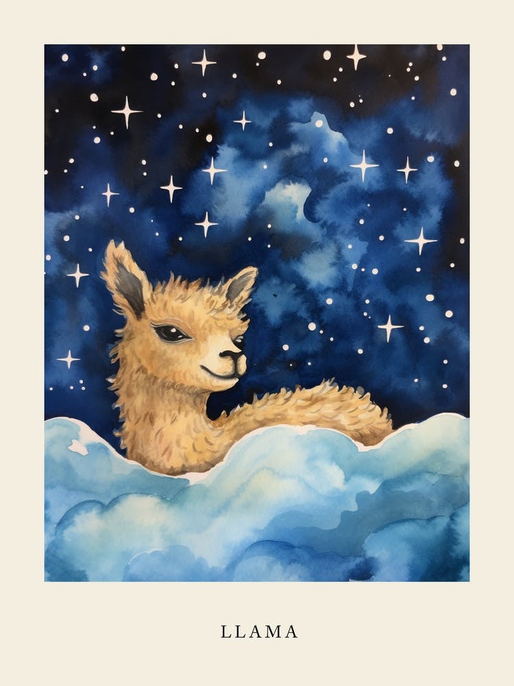 Bébé Lama 3 Dormant Dans Les Nuages Affiche de Chambre d'Enfant