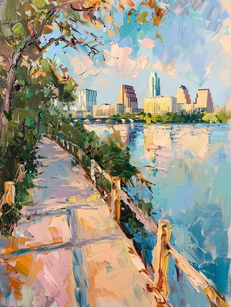 Lady Bird Lake And The Boardwalk Austin Texas Oil Painting 1