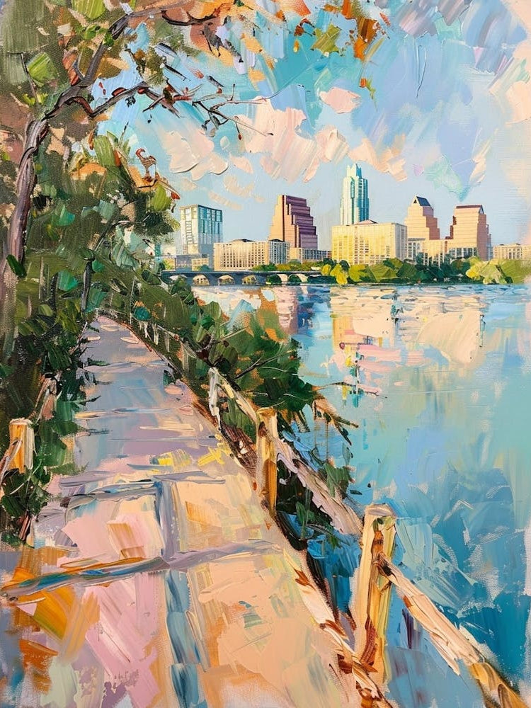Lady Bird Lake And The Boardwalk Austin Texas Oil Painting 1