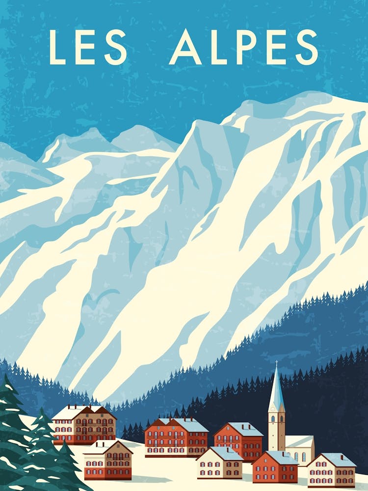 Les Alpes, Alps. Austria, Switzerland — Retro travel minimalist poster