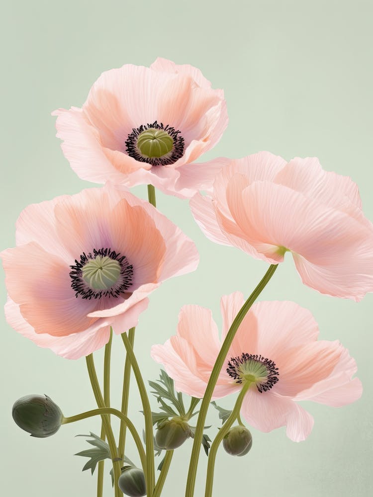 Anemone Flowers Acrylic Pastel Colours 2