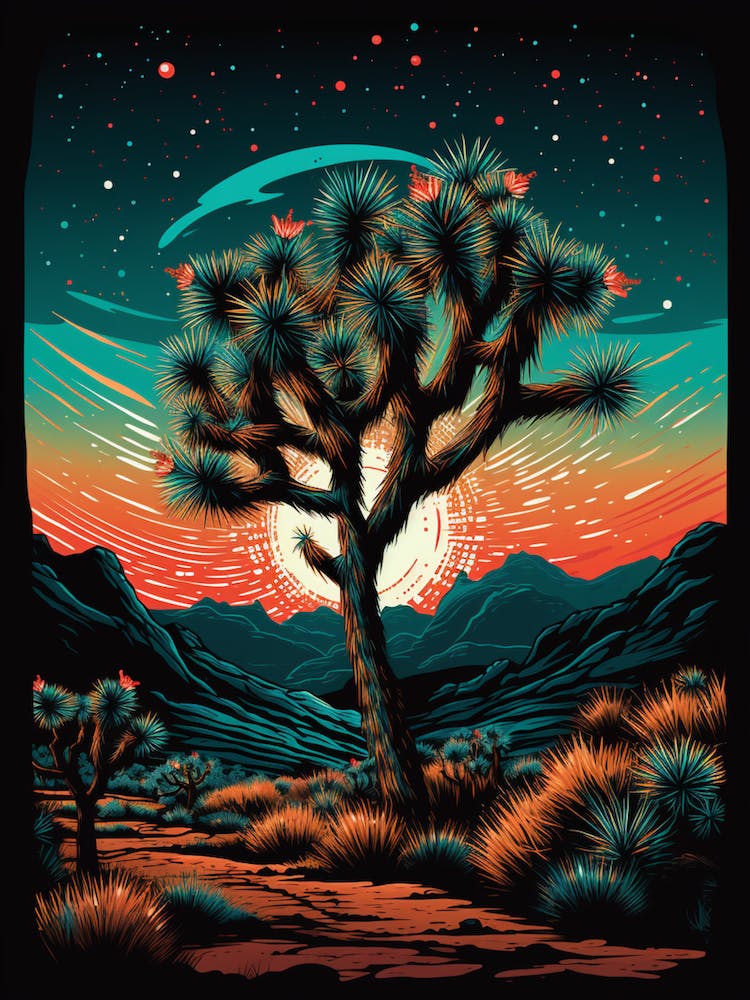  Retro Illustration Of A Joshua Tree With Starry Sky 3