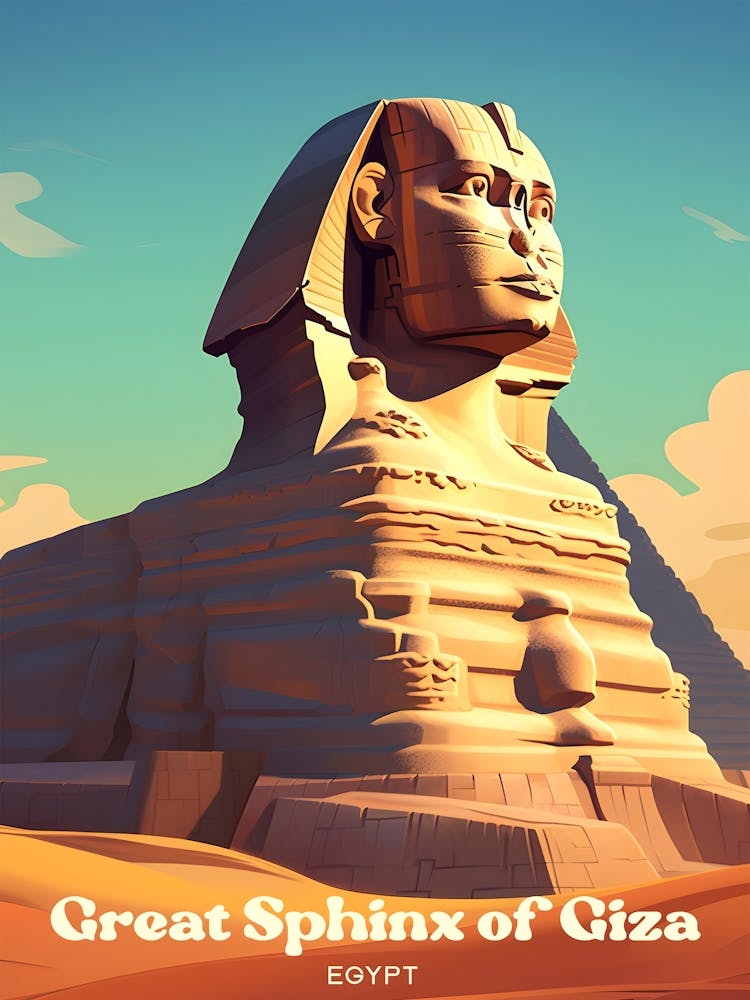 Great Sphinx Giza Egypt Desert Modern Travel Illustration