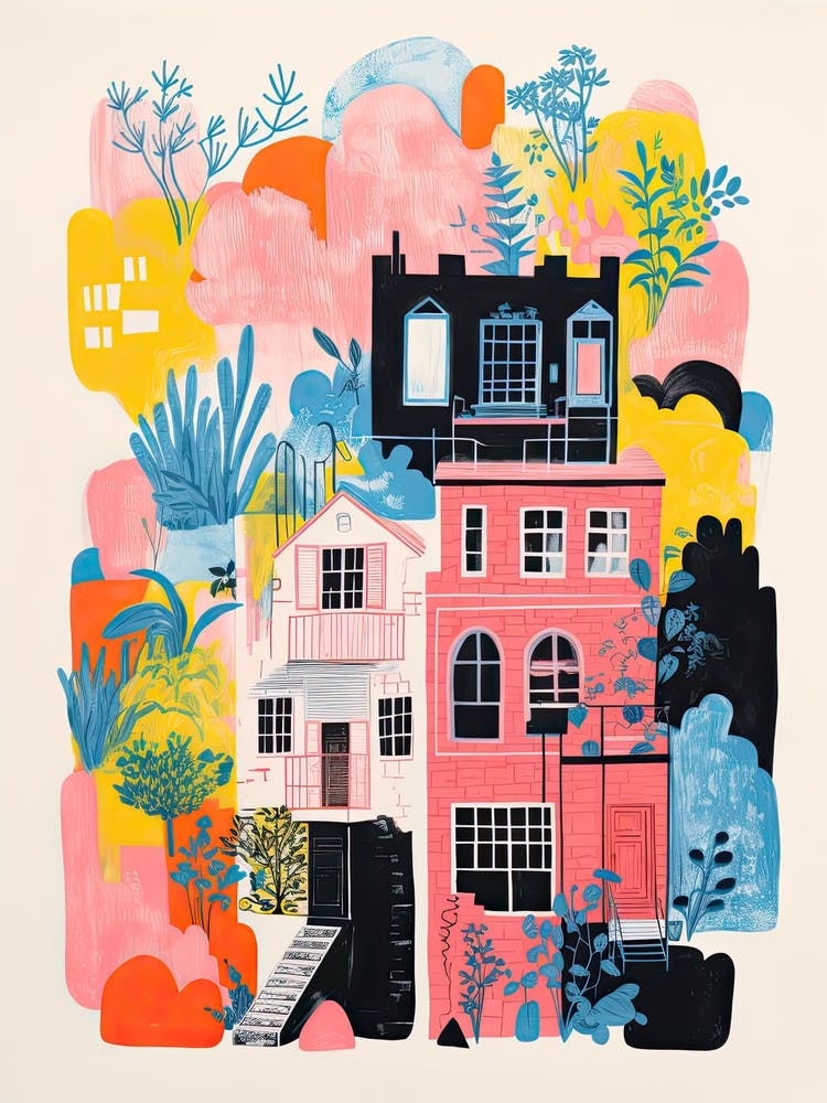 A House In San Francisco, Abstract Risograph Style 1