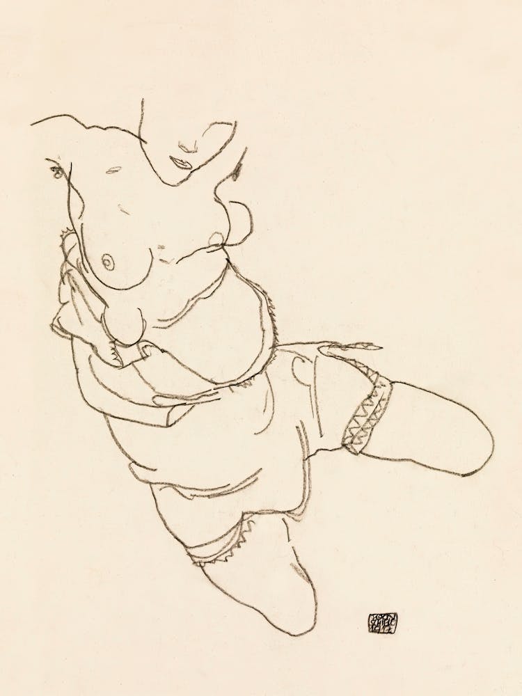 Semi Dressed Model (1917), Egon Schiele