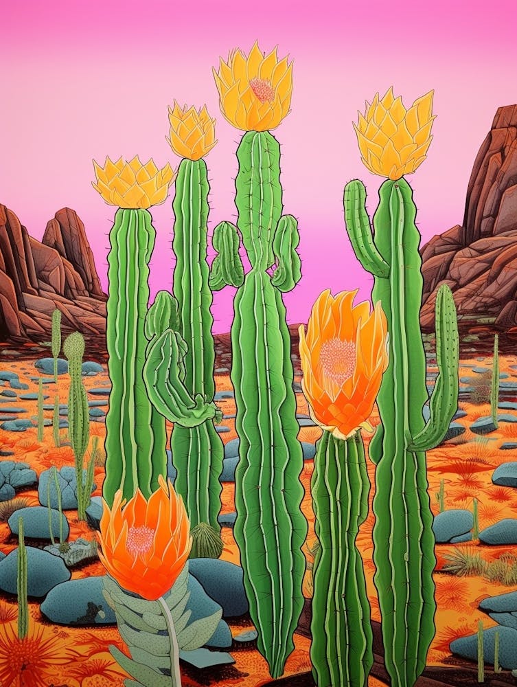 Mexican Style Cactus Illustration Fishhook Cactus 4
