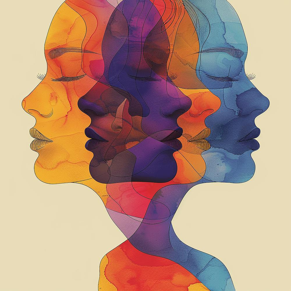 Portrait Of Women - Colourful faces, reflection art, abstract art, abstract painting  city wall art, colorful wall art, home decor, minimal art, modern wall art, wall art, wall decoration, wall print colourful wall art, decor wall art, digital art, digita