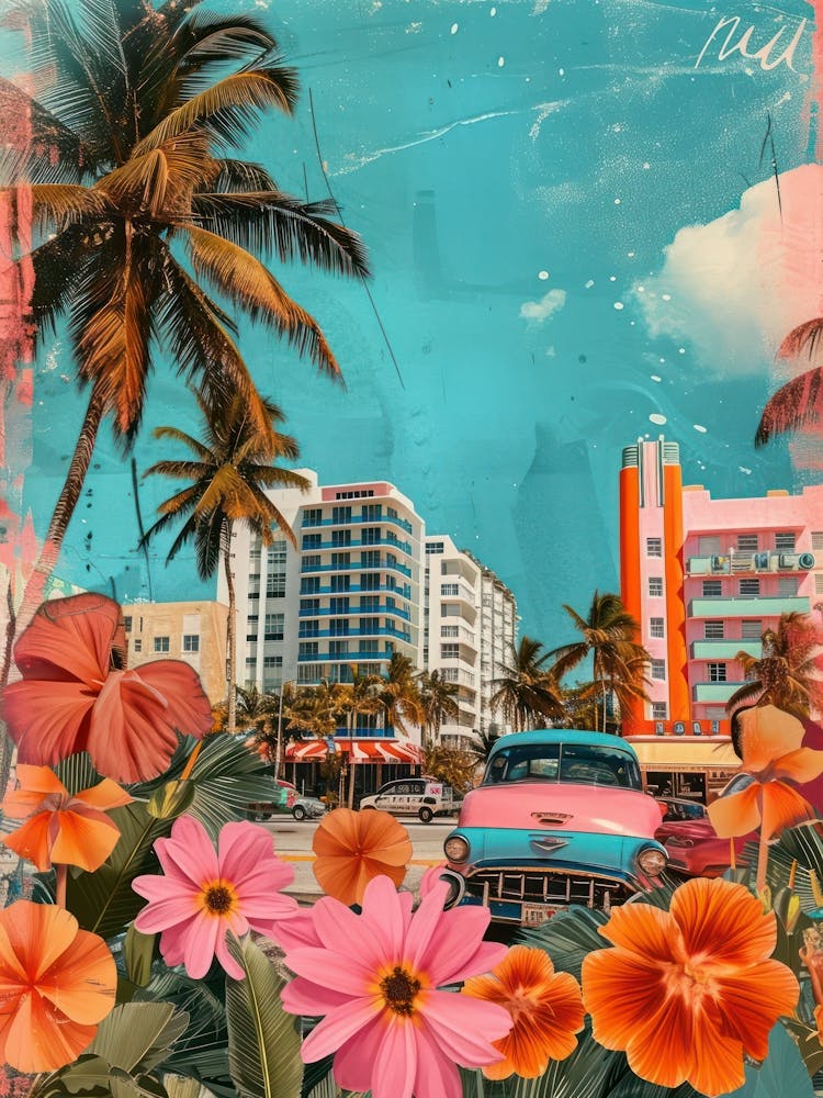 Miami Beach   Floral Retro Collage Style 5