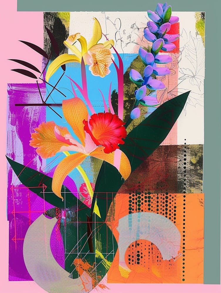 Orchid 3 Neon Flower Collage