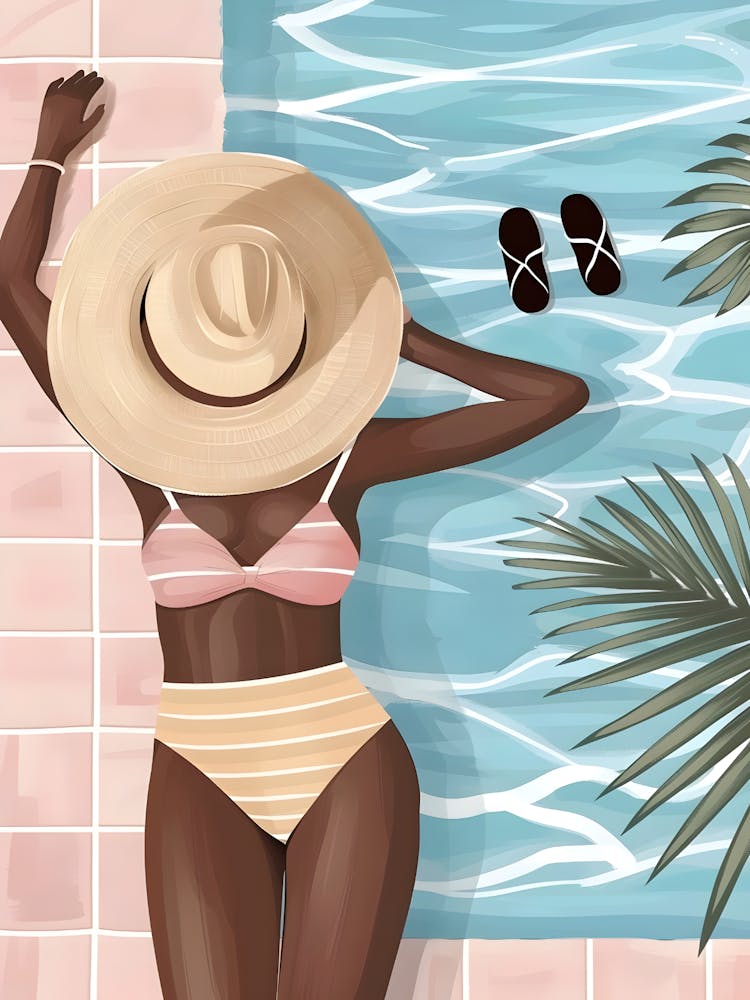 Black Woman In Bikini By The Pool