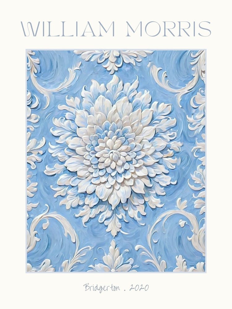 William Morris "Bridgerton" 2020 Textile Antique Regency Fabric Wallpaper Print | HD Powder Blue and Pale Cream Wall Decor | Parlour Sitting Room Grand