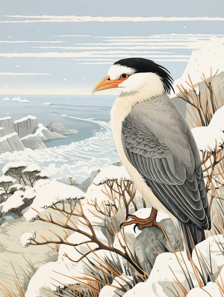Winter Bird Painting Crested Caracara 2