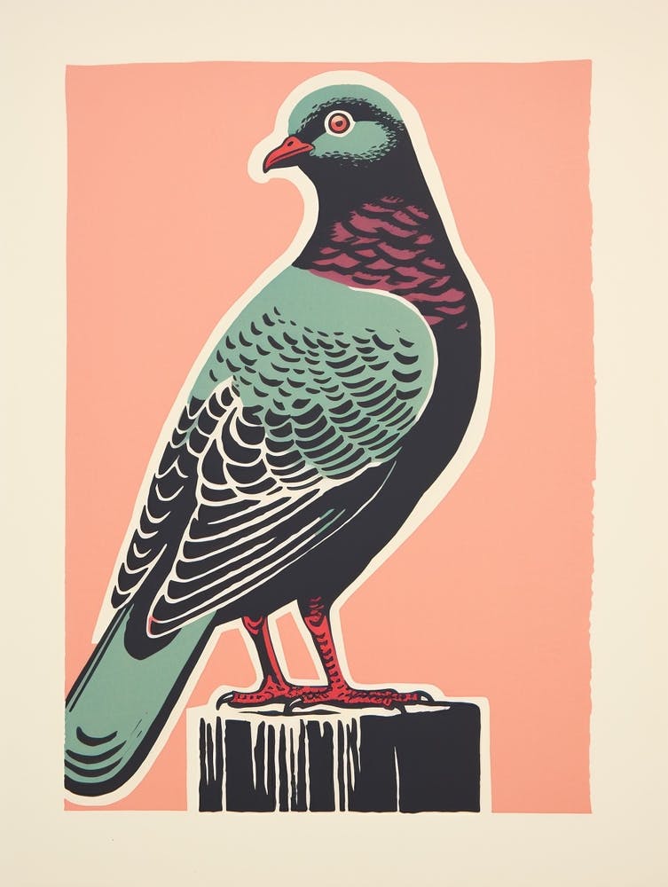 Vintage Bird Linocut Pigeon 3