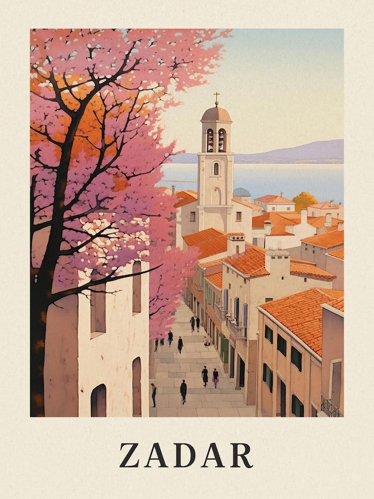 Zadar Croatia 1 Vintage Pink Travel Illustration Poster