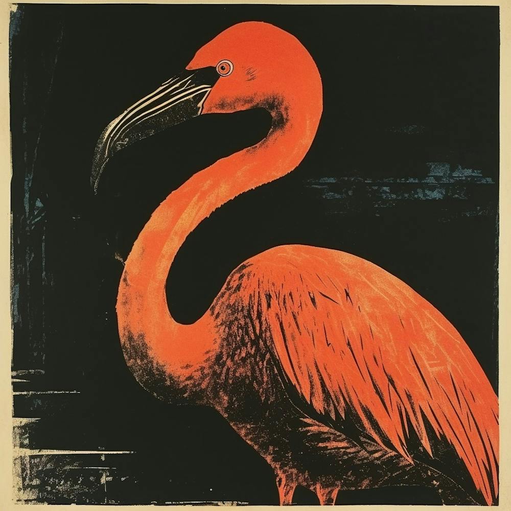 Retro Bird Lithograph Flamingo 3