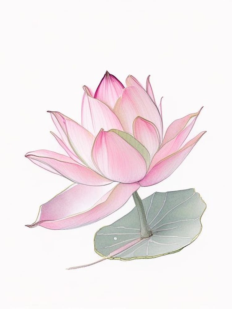 Pink Lotus Pencil Illustration 4