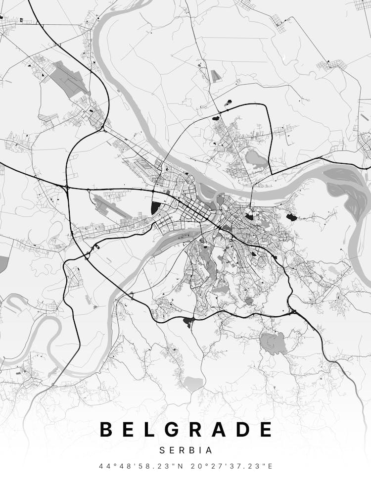 Belgrade Serbia White Map