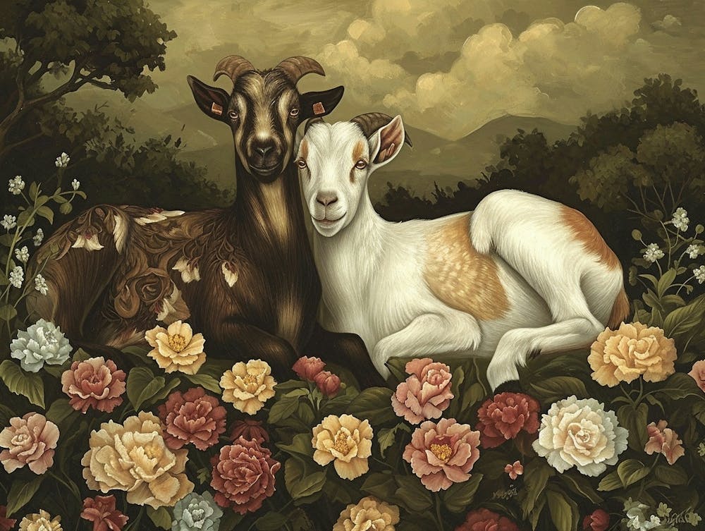 Floral Animal Illustration Goat 3