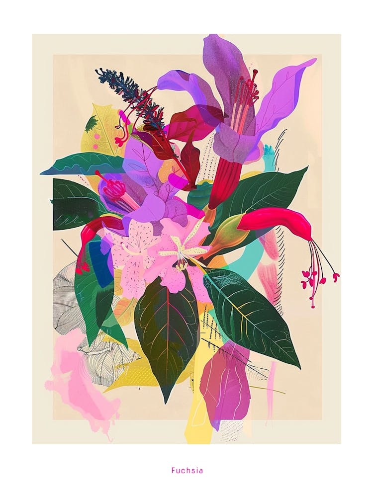 Fuchsia 4 Neon Flower Collage Poster