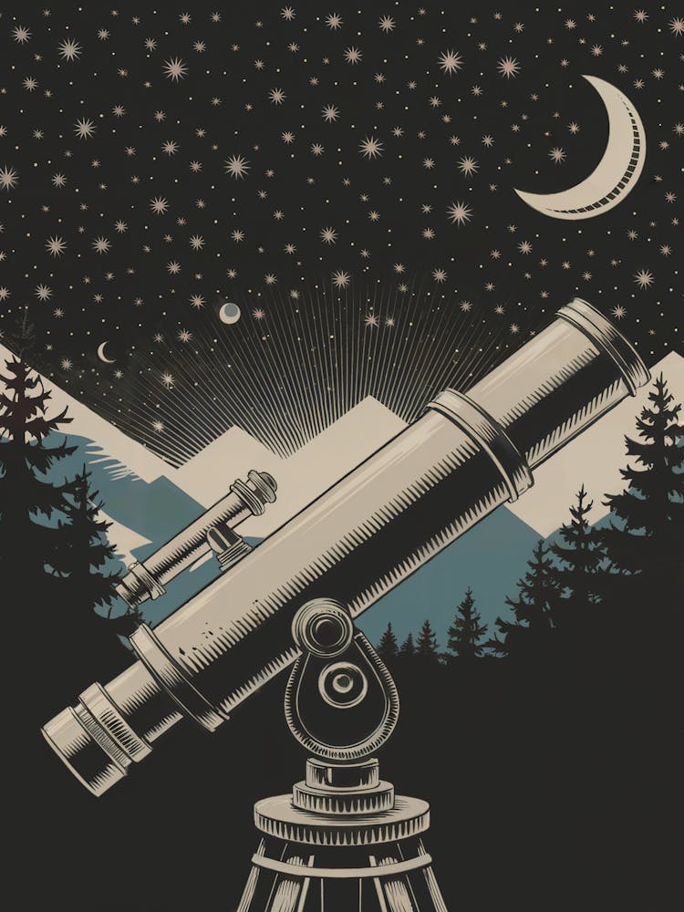 A Vintage Telescope Pointed Towards The Sky