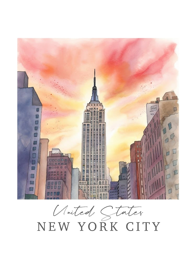 United States, New York City Storybook 3 Travel Poster Watercolour