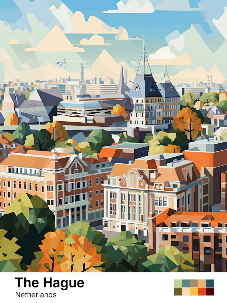 The Hague, Netherlands, Geometric Illustration 3 Poster