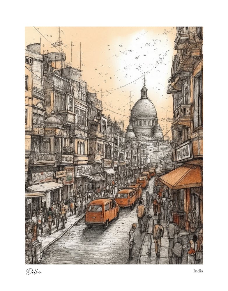 Delhi India Drawing Pencil Style 1 Travel Poster