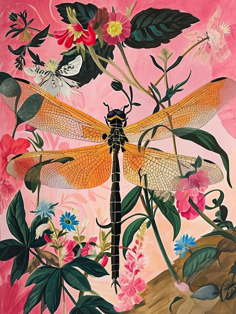 Floral Animal Painting Dragonfly 1