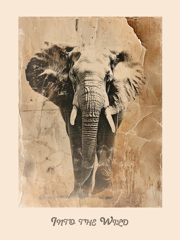 Elephant Vintage Into The Wild Poster 3