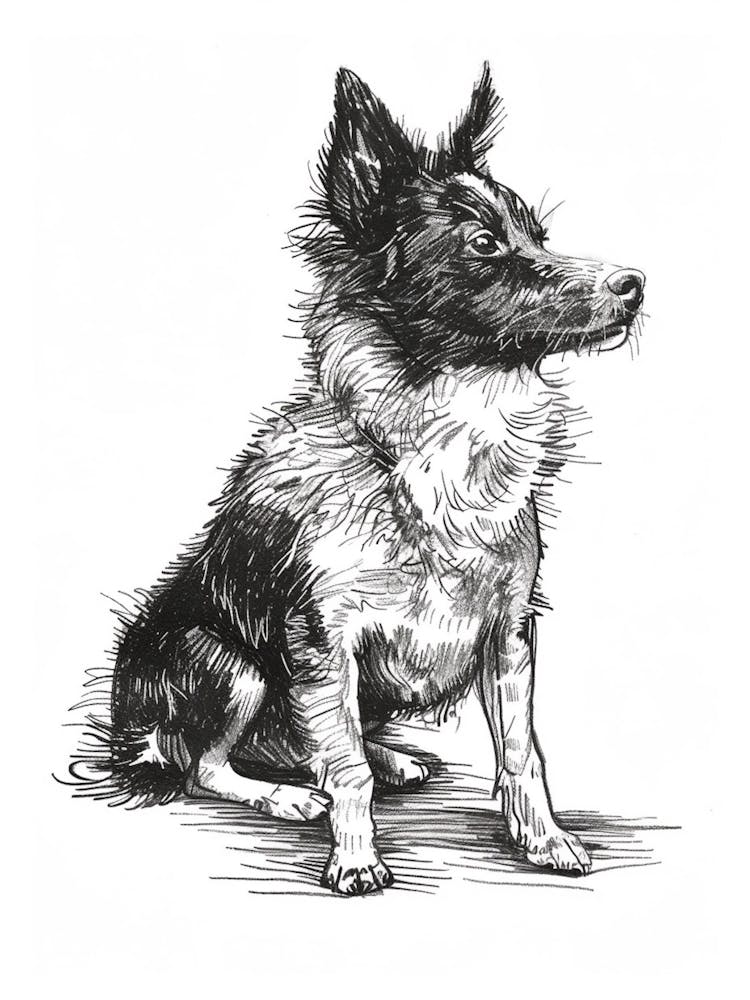Furry Wire Haired Dog Line Sketch 2