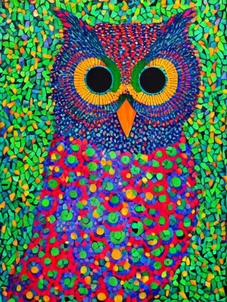Eastern Screech Owl Yayoi Kusama Style Illustration Bird