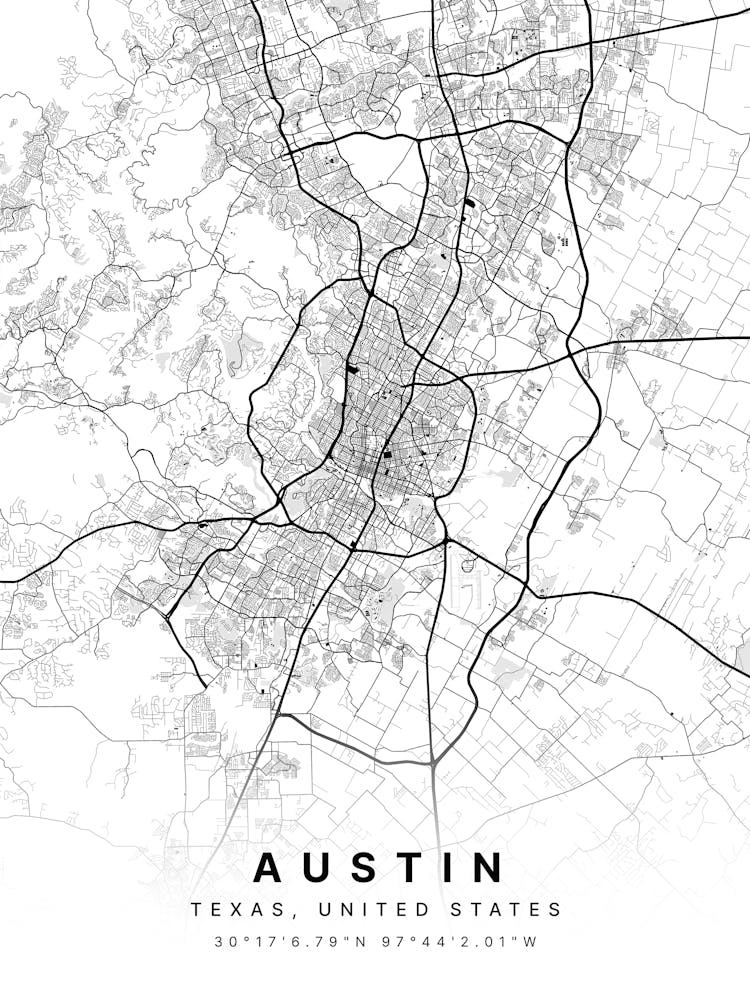 Austin Texas USA White Map