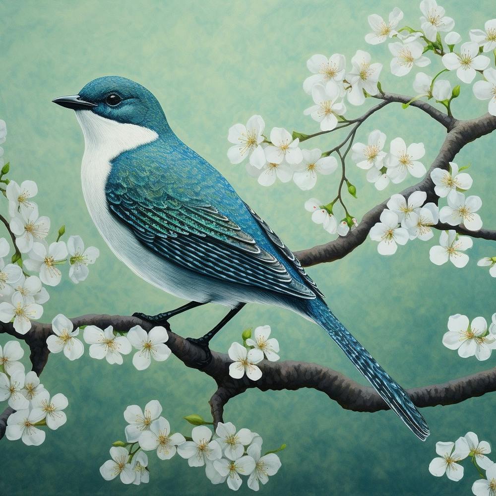 Ohara Koson Inspired Bird Painting Eastern Bluebird 1 Square