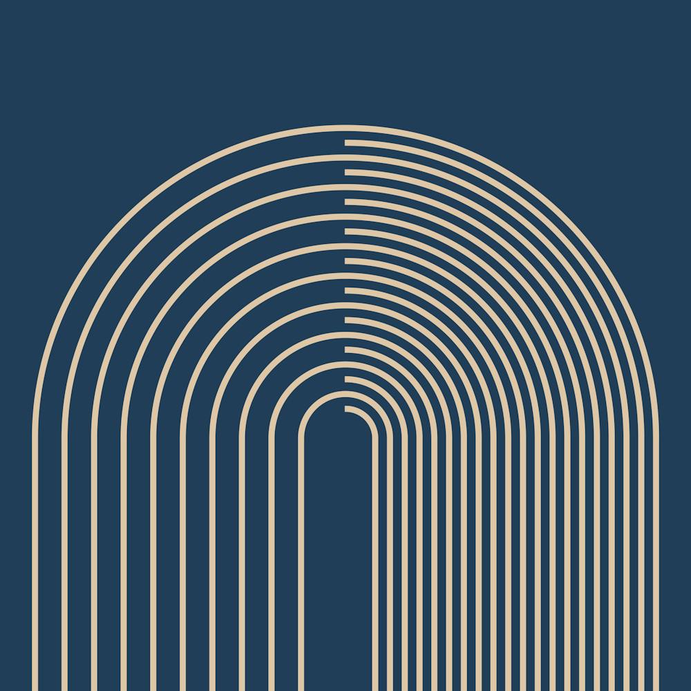 Abstract Geometric Lines 13 In Navy Blue And Neutral Tan (Rainbow Abstraction) 02