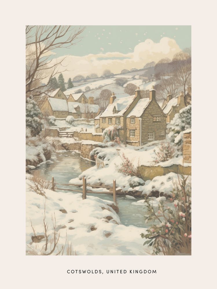 Vintage Winter Poster Cotswolds United Kingdom 1