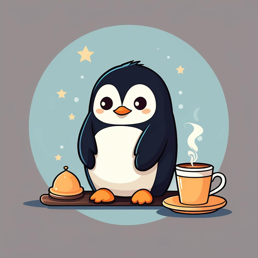 Ein super gemütlicher Pinguin trinkt Kaffee Tassenmotiv Sticker 2D Niedliche Fantasie Traumhafte Vektorillustration 2