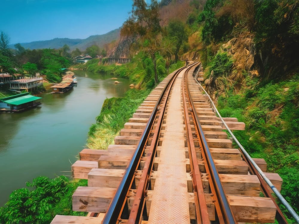 Railway Line At Tham Krasae Thailand