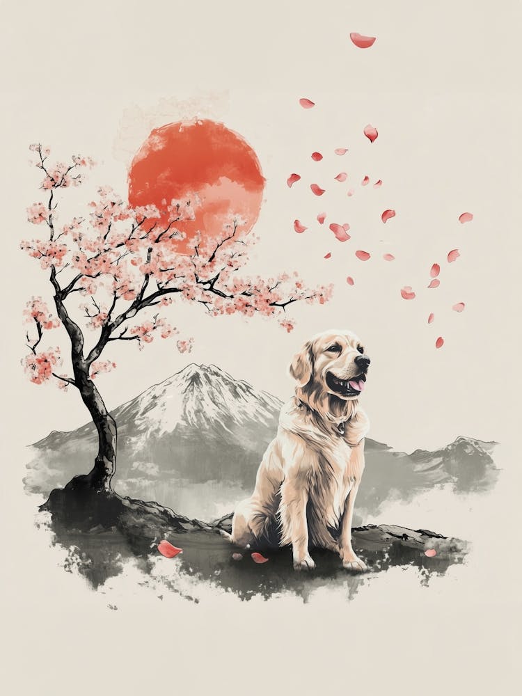 Golden Retriever Dog Japan Cherry Blossom