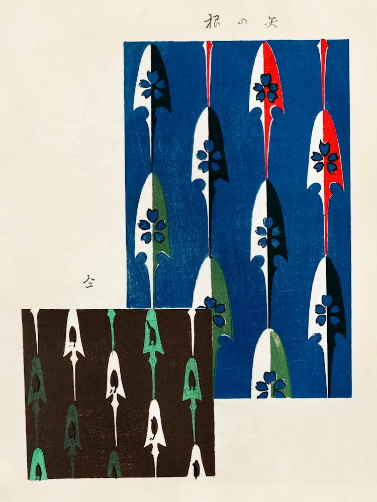 Vintage Ukiyo-e Holzblockdruck japanischer Textilien, Shima Shima, Furuya Korin (212)