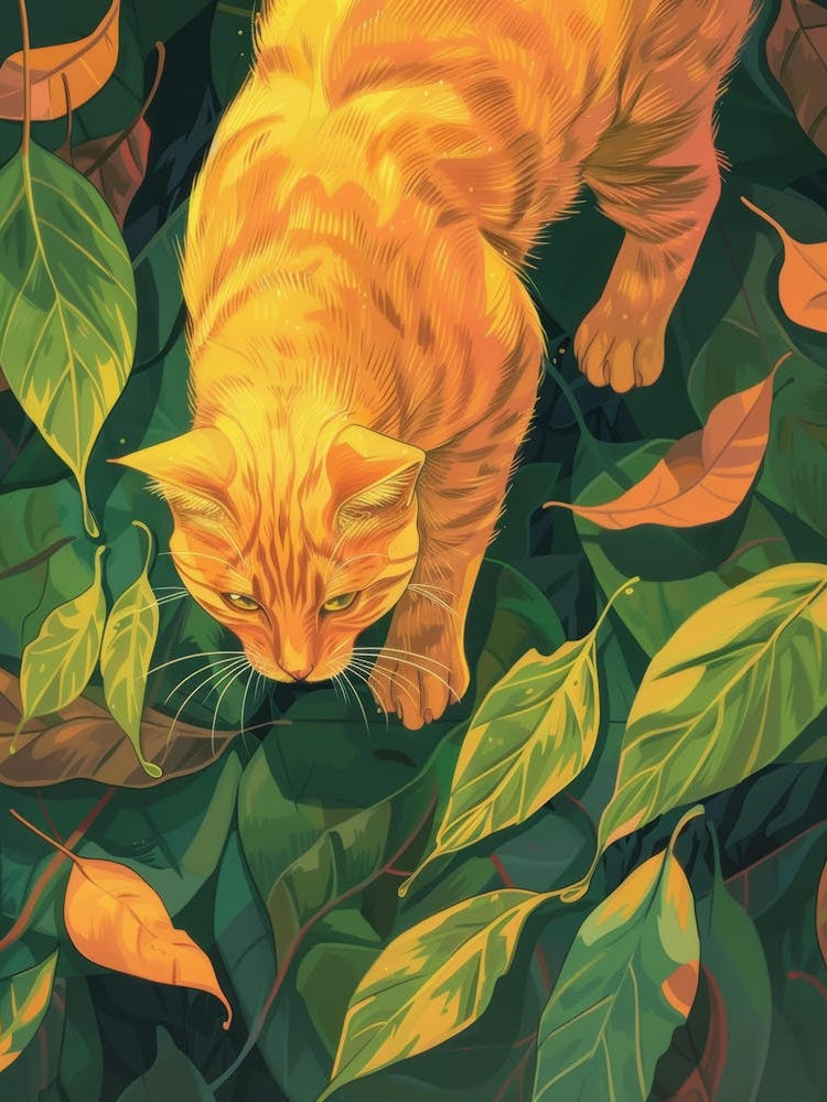 Orange Cat In Leaf