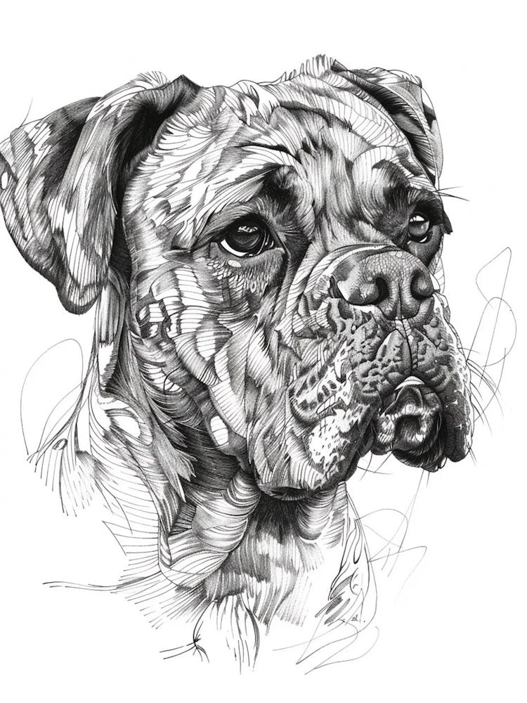 Boxer Dog Line Sketch 1