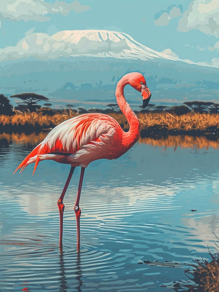 Greater Flamingo African Rift Valley Tanzania Tropical Illustration 5
