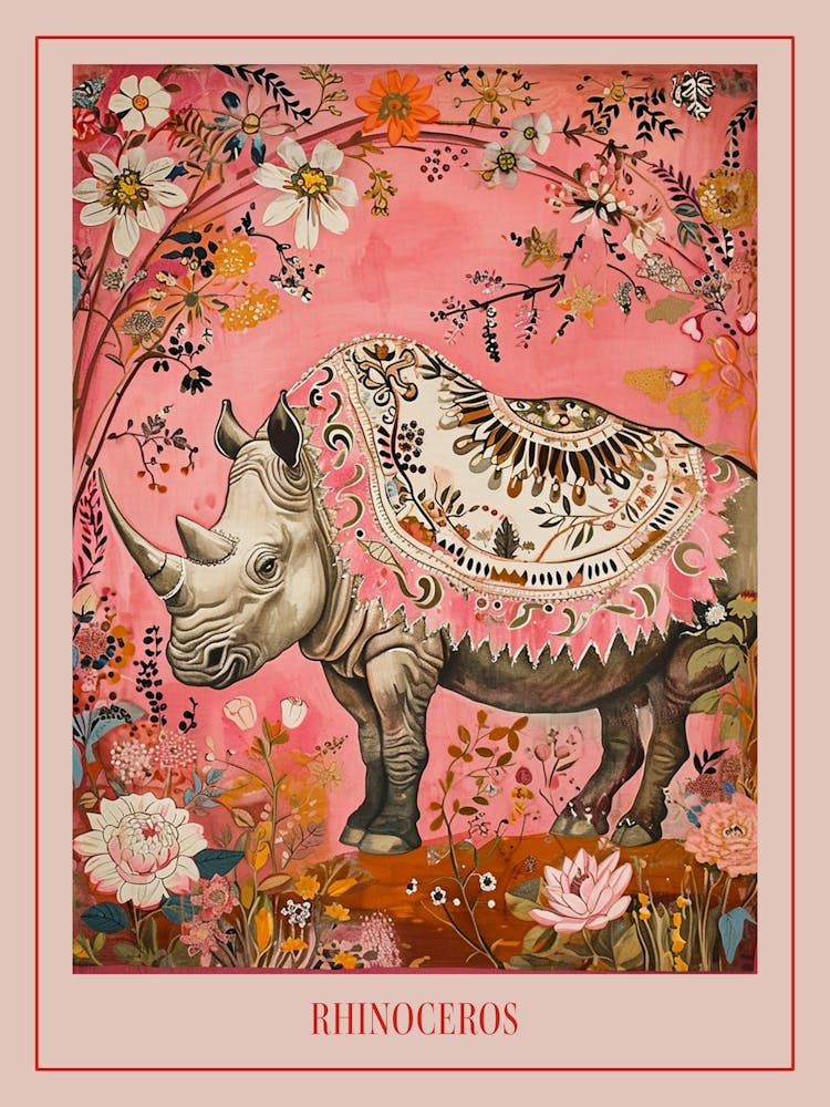 Florales Tiergemälde Nashorn 3 – Poster