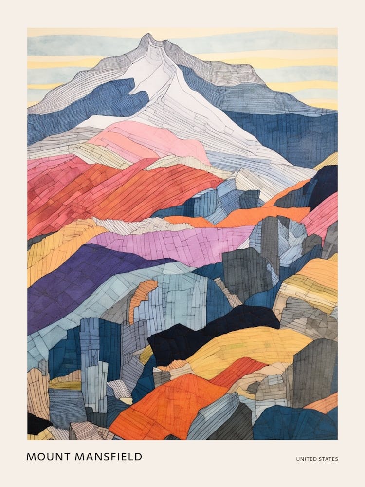 Mount Mansfield 1 Farbenfrohes Bergillustration Poster