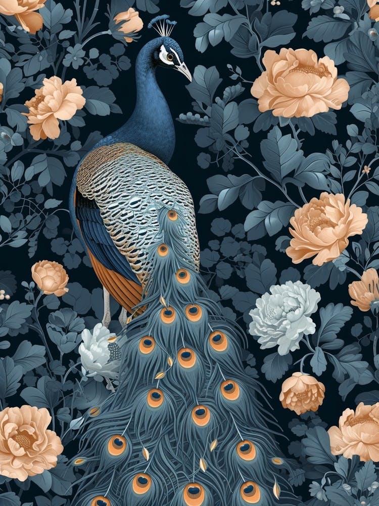 Black & Grey Floral Peacock