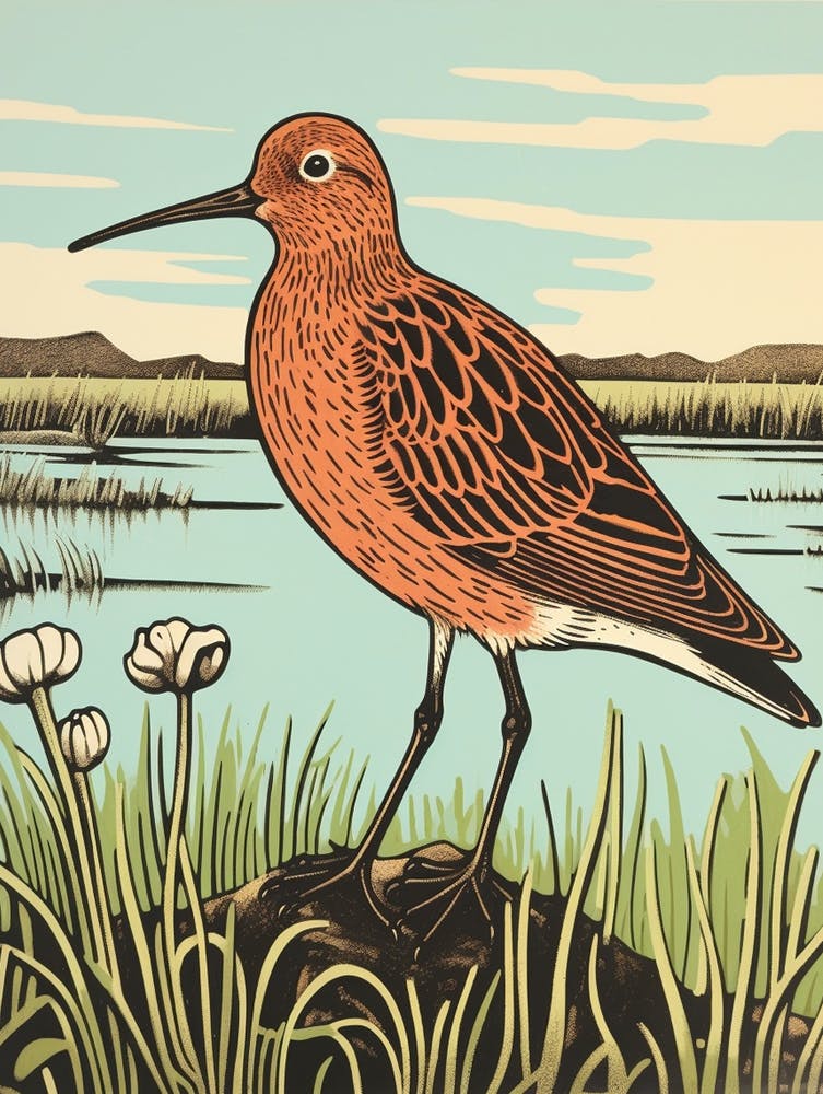 Vintage Bird Linocut Dunlin 3