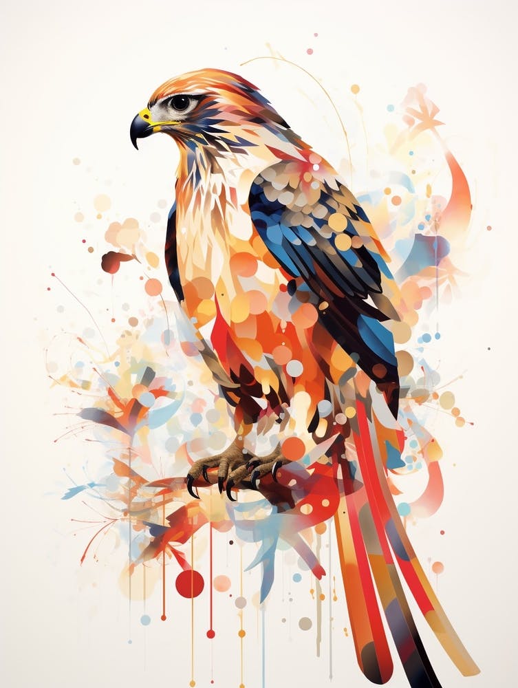 Bird Painting Collage Red Tailed Hawk 3